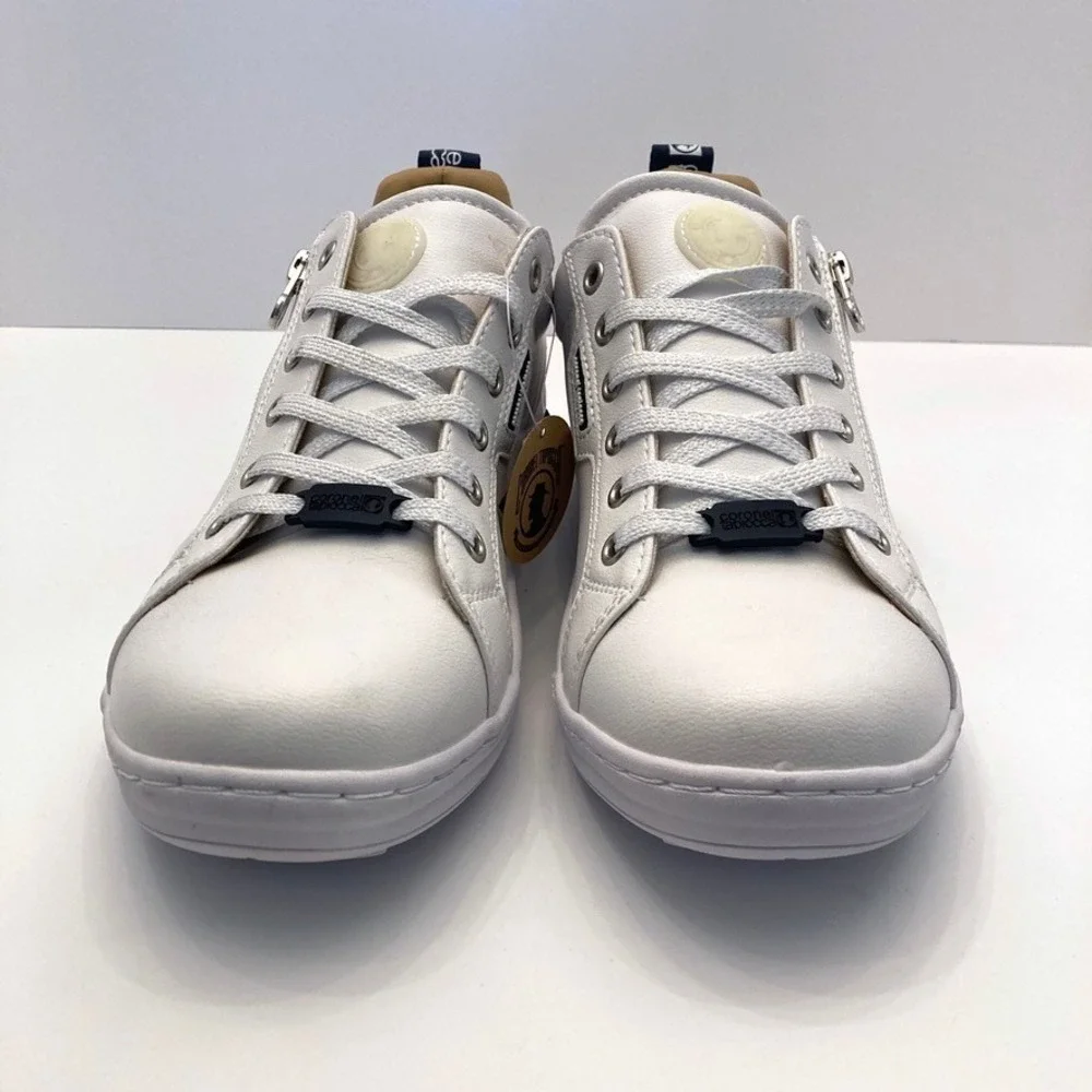 Coronel Tapiocca White Leather Walking Sneakers Zip Close EU 39 Womens 8‎